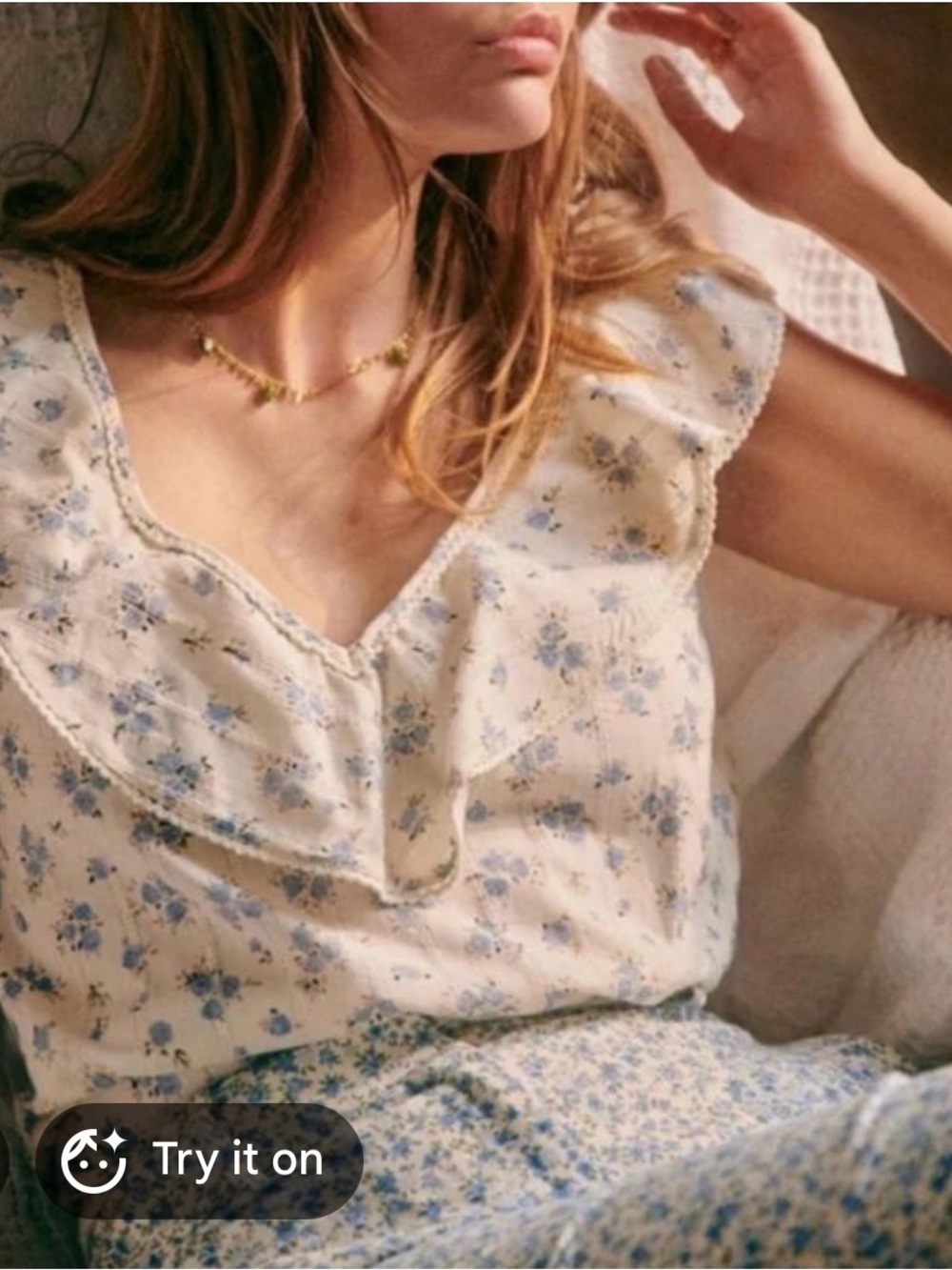 Sezane Gold Blouse Mini Fleurs Bleu - Size 36